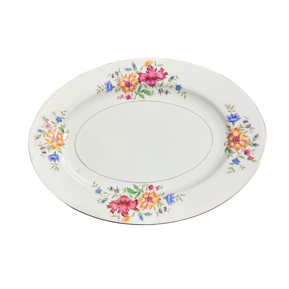 Eschenbach Bavaria Baronet China Lorna Oval Serving Platter Floral Gold Trim